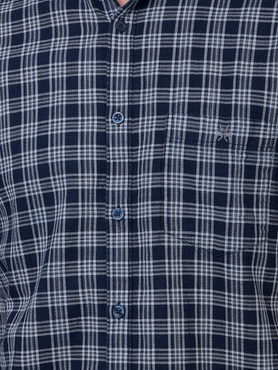 Navy Blue Checked 100% Cotton Shirt