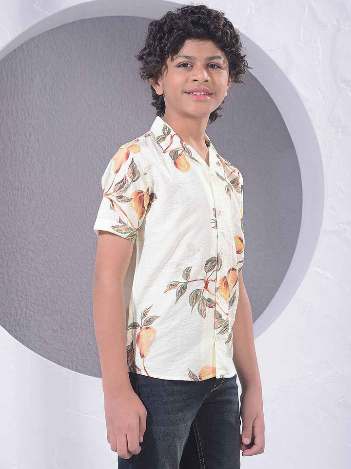 Yellow Floral Print Resort-Collar Shirt