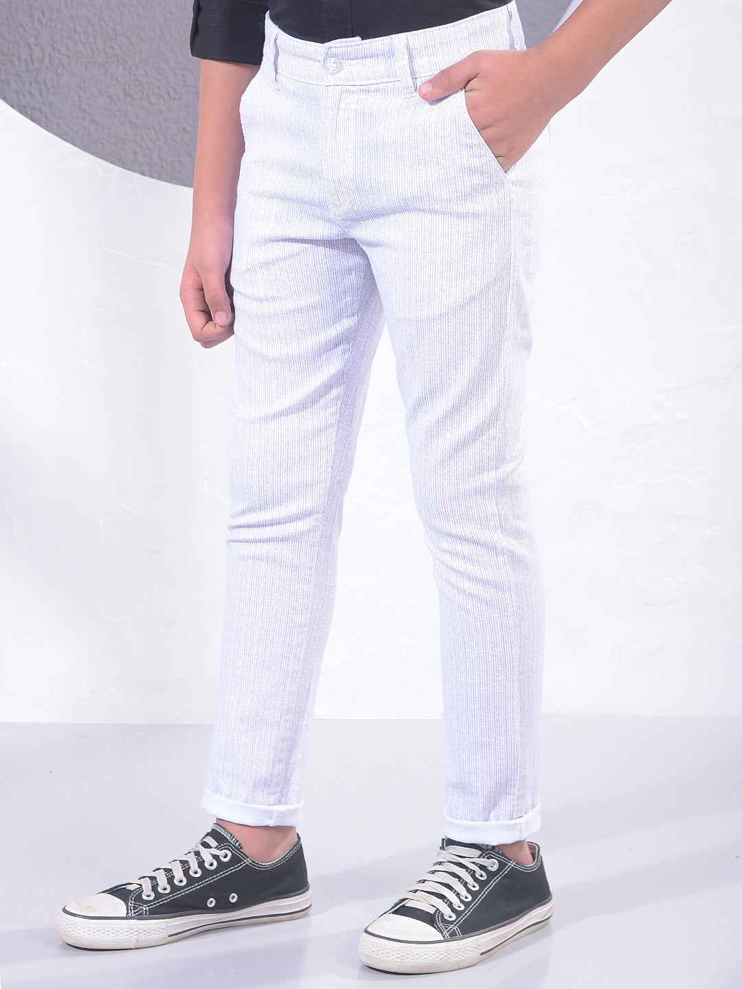 White Vertical Stripes Trousers