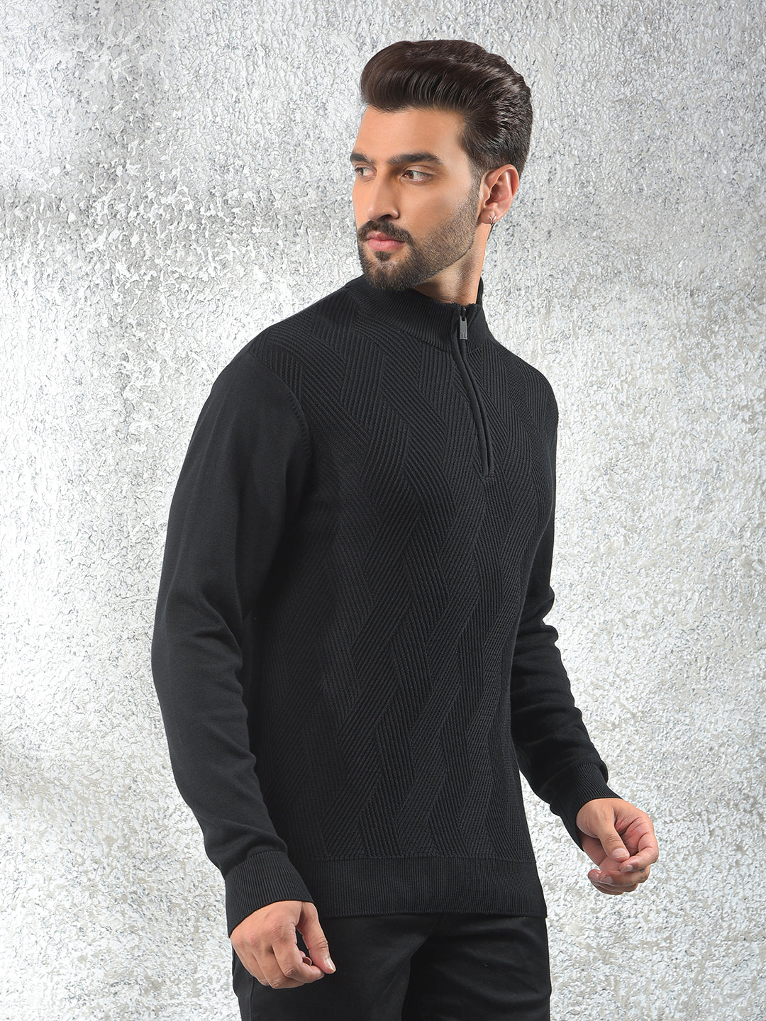 Black Jacquard 100% Cotton Sweater