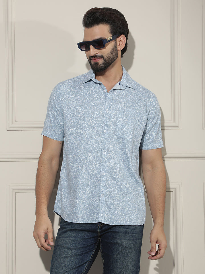 Pastel Blue Paisley Printed Shirt