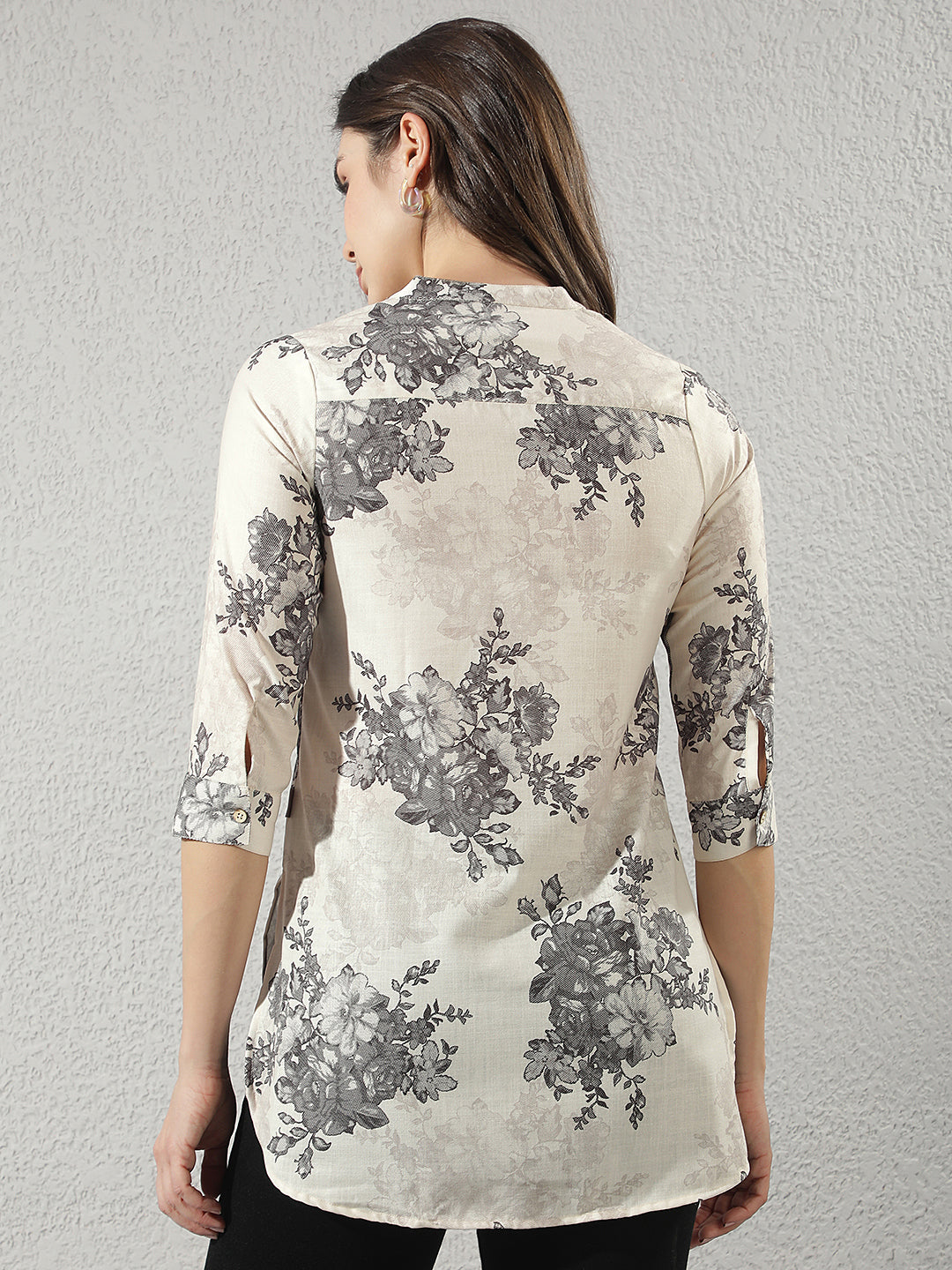 Black Floral Printed V-Neck Top