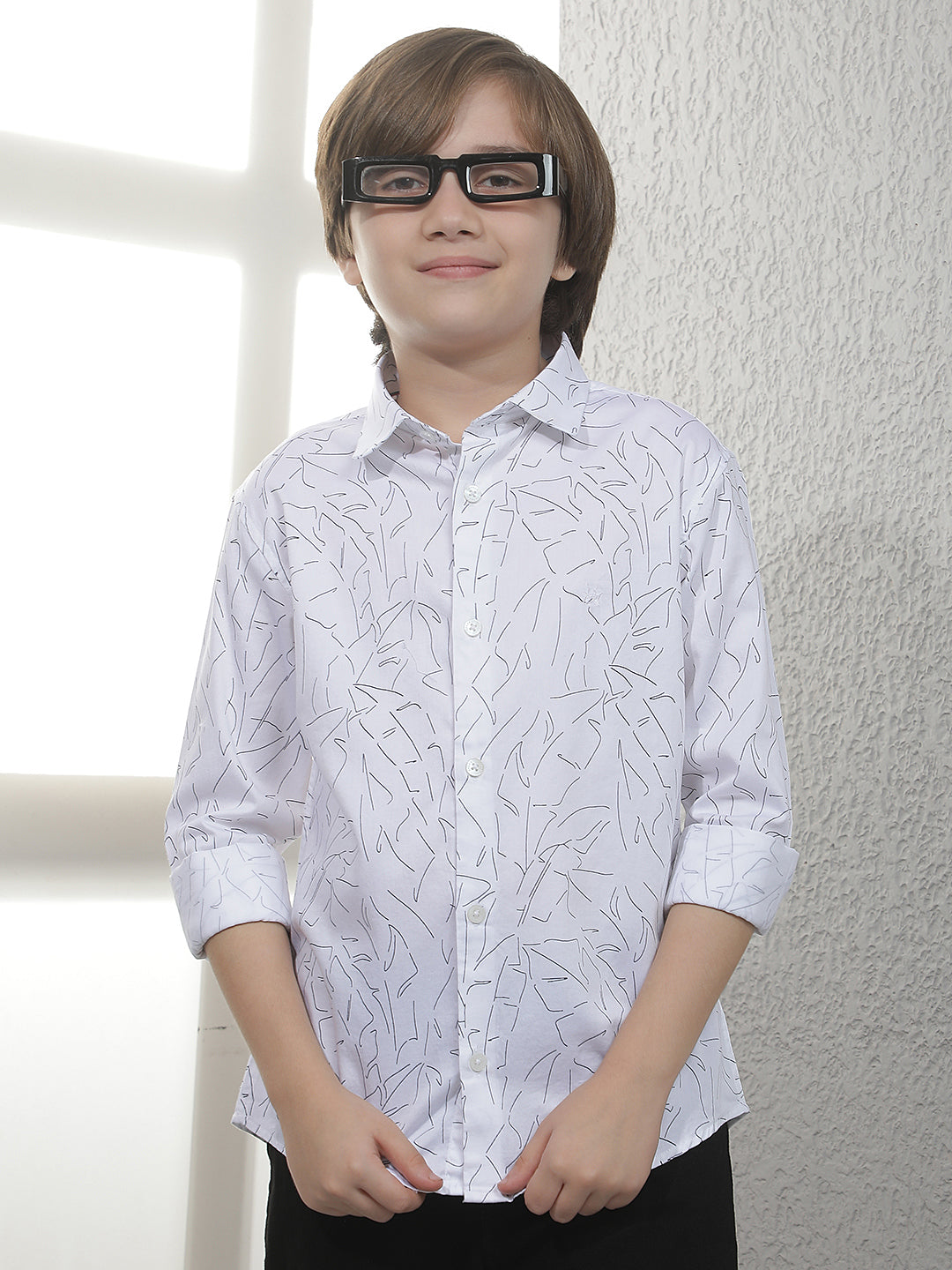 White Abstract Print 100% Cotton Shirt