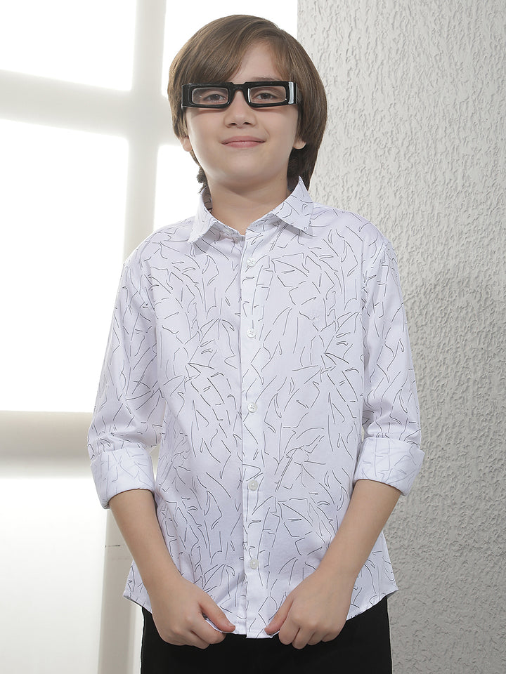 White Abstract Print 100% Cotton Shirt
