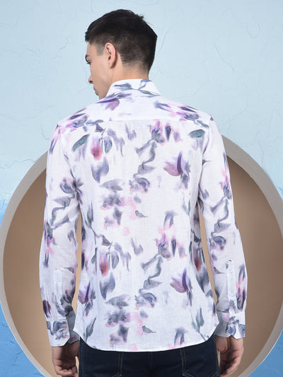 Multi-Color Floral Print Linen Shirt