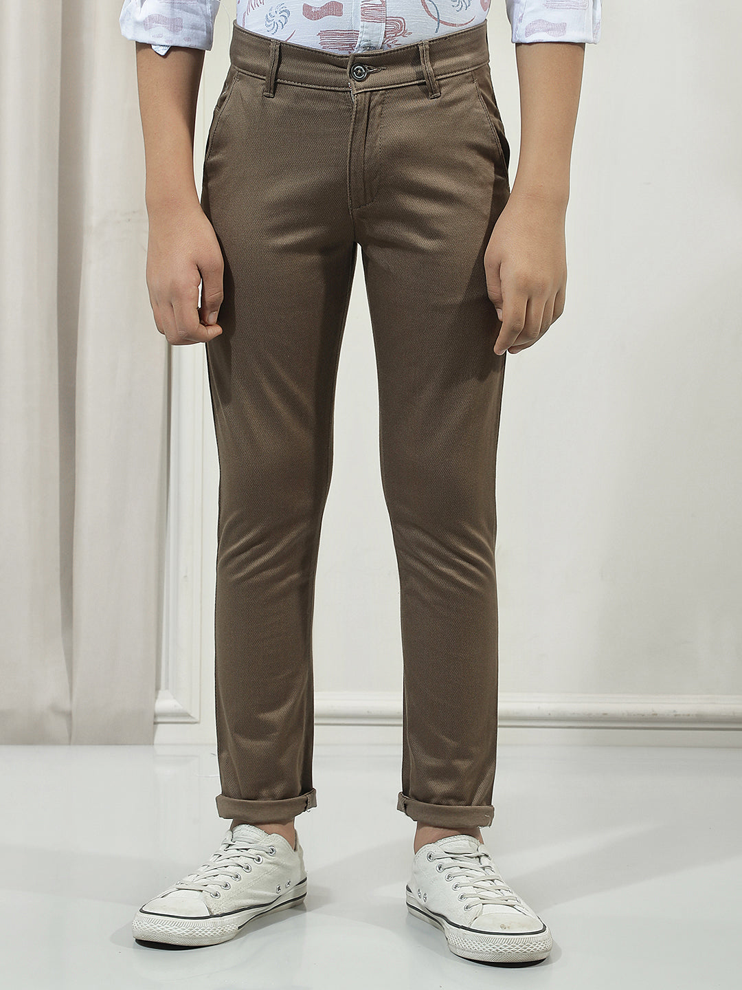 Brown Cotton Stretchable Trousers