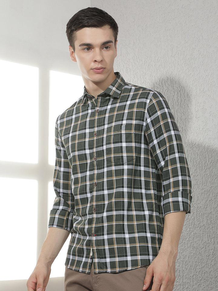 Green Checked Shirt-Men Shirts-Crimsoune Club