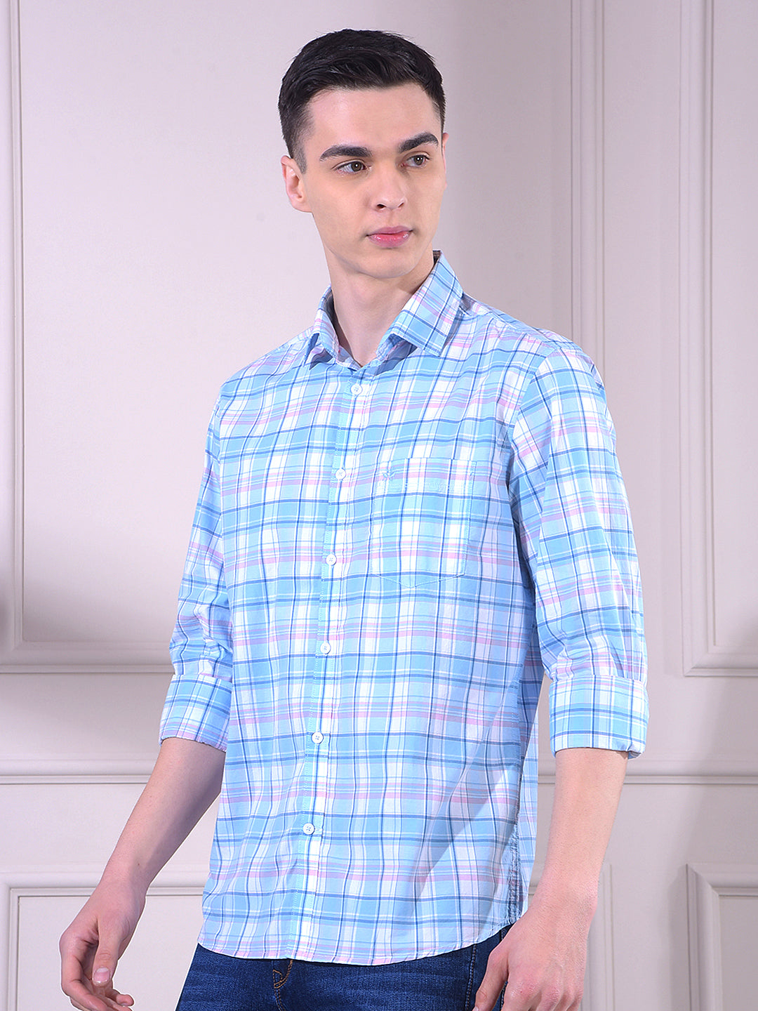 Blue Checked 100% Cotton Shirt