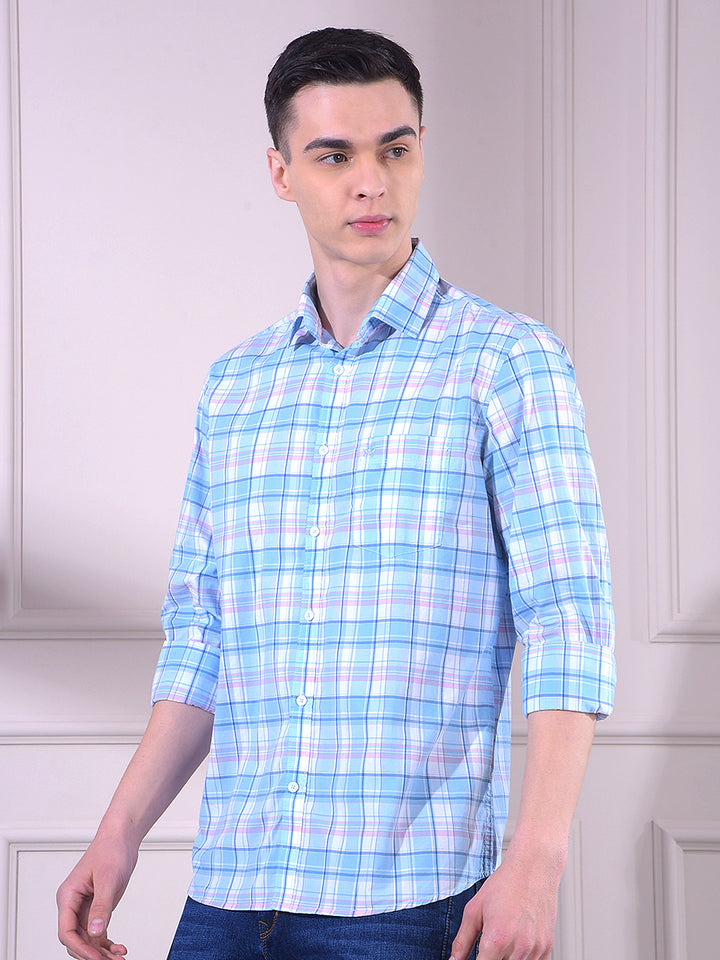 Blue Checked 100% Cotton Shirt