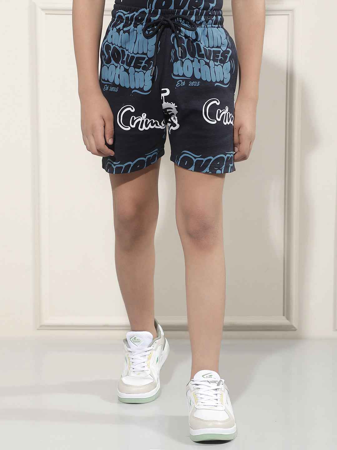Navy Blue Typographic Print Shorts