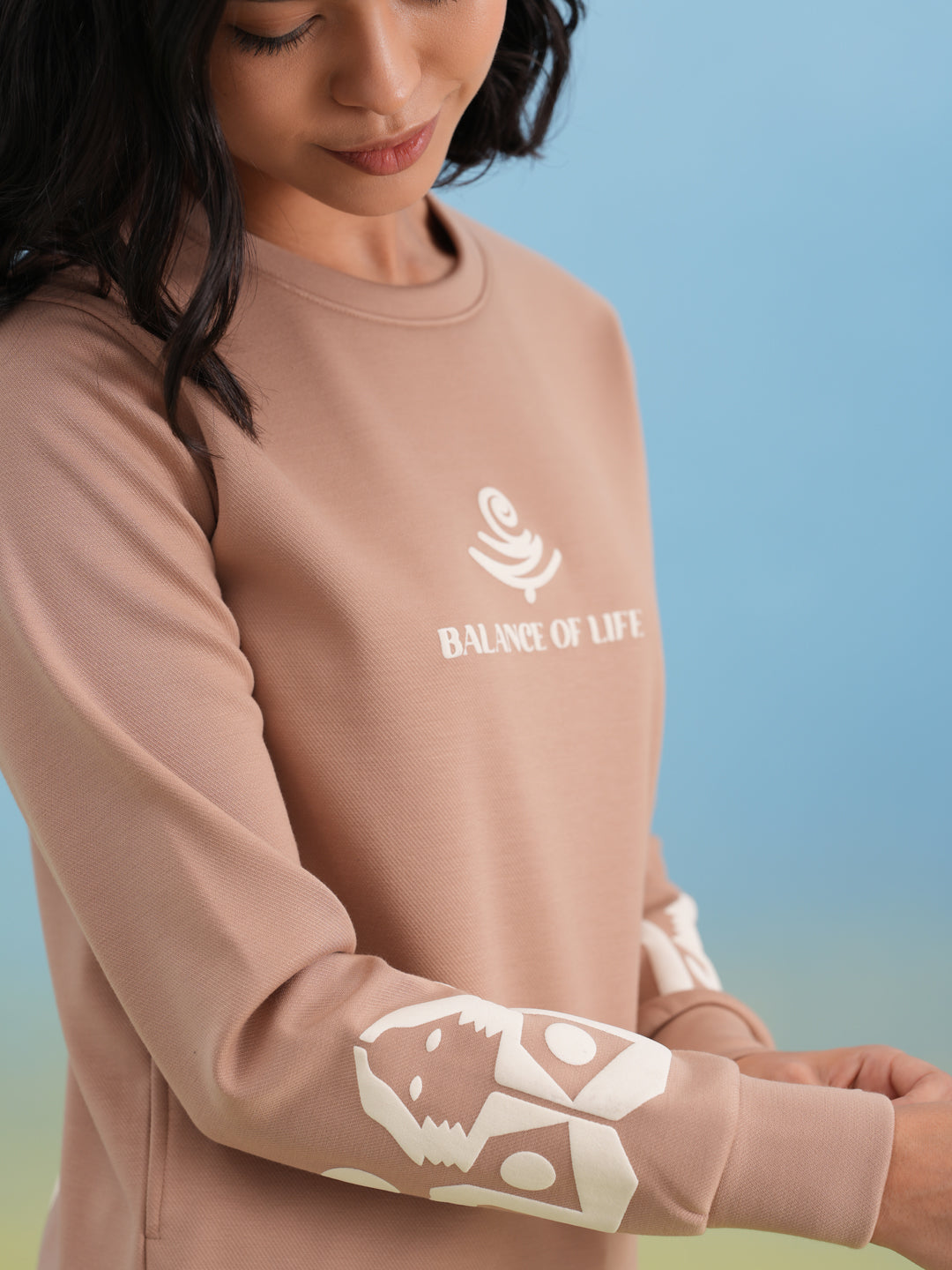 Beige Typographic Print Sweatshirt