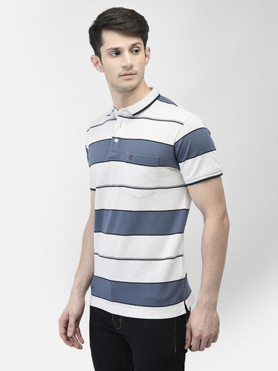 Off White Horizontal Stripes Polo Neck T-Shirt