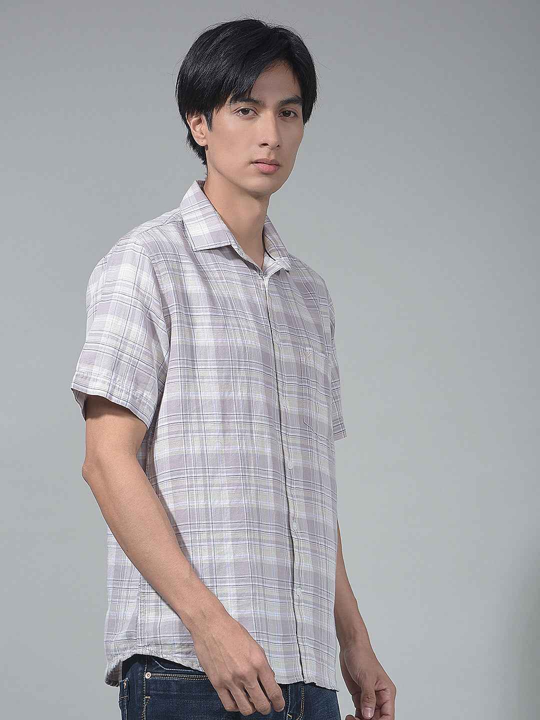Purple Checked Linen Shirt