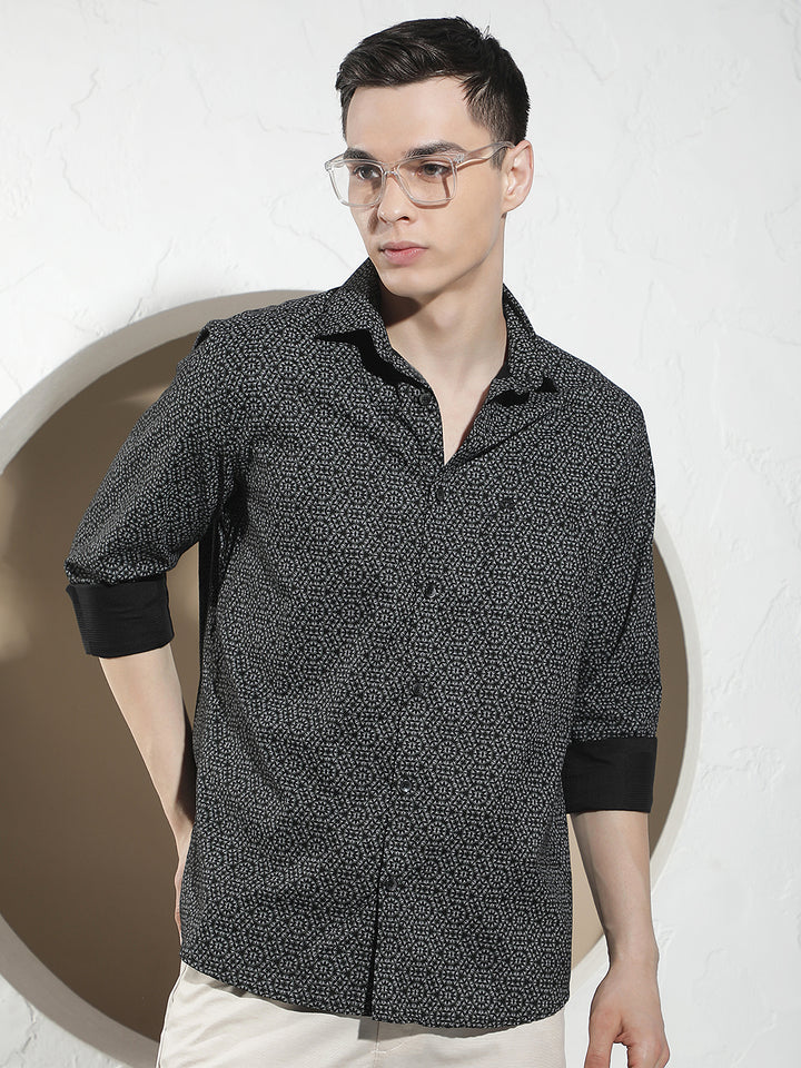 Black Printed 100% Cotton Shirt