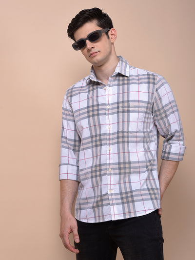 White Checked 100% Cotton Corduroy Shirt