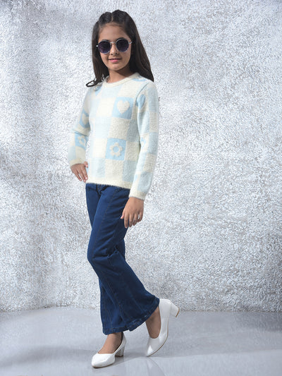 Blue Graphic Print Knitted Sweater