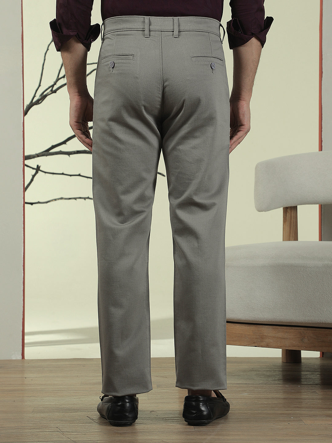 Grey Printed Straight Trousers