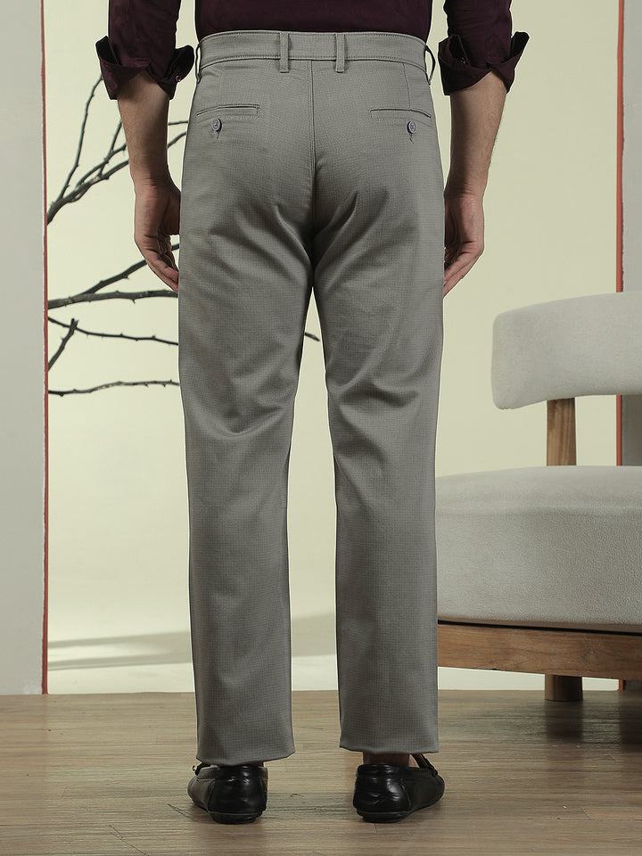 Grey Printed Straight Trousers