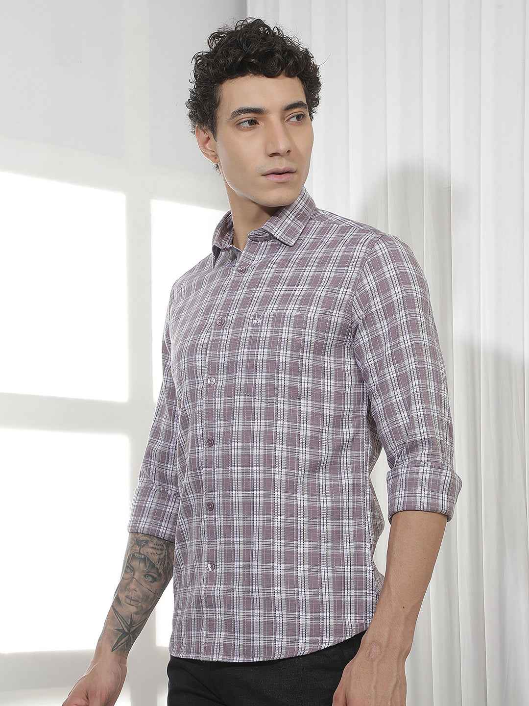 Purple Checked 100% Cotton Shirt