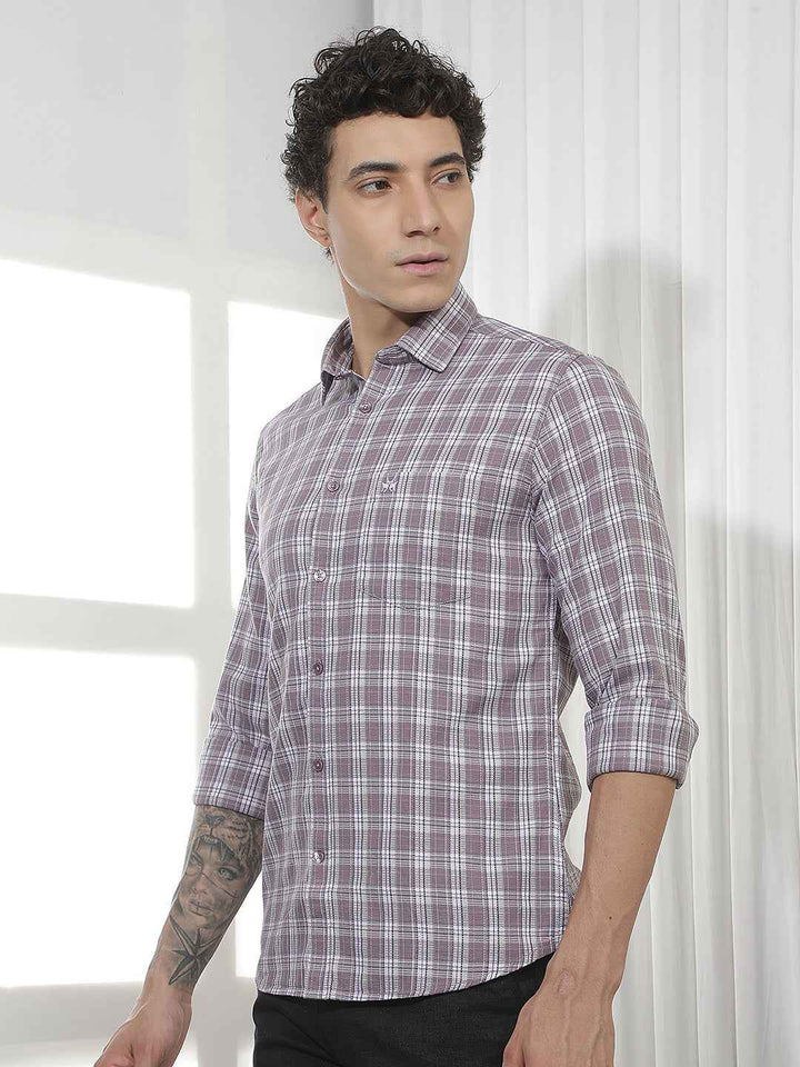 Purple Checked 100% Cotton Shirt