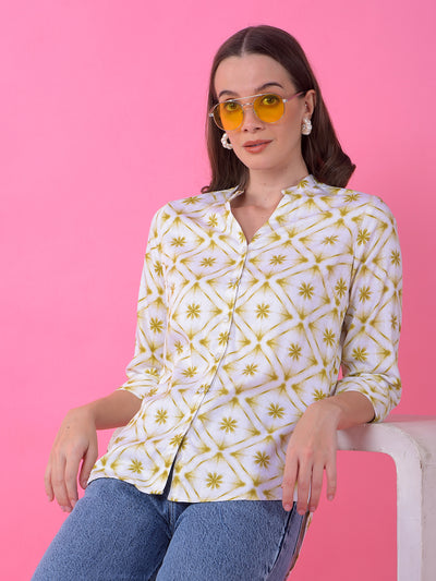 Olive Floral Print V-Neck Shirt