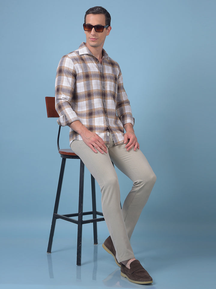 Brown Checked 100% Cotton Shirt