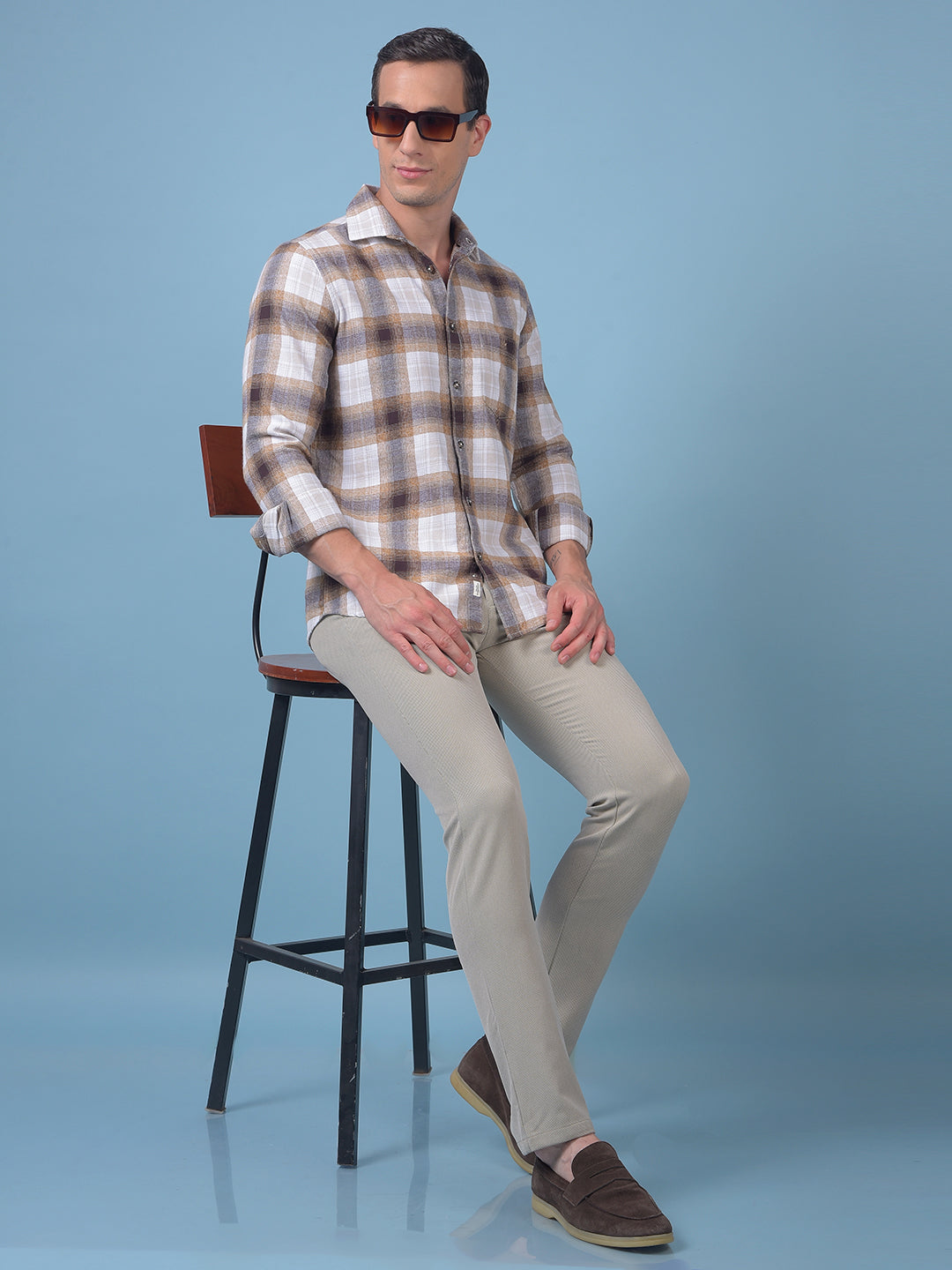 Brown Checked 100% Cotton Shirt