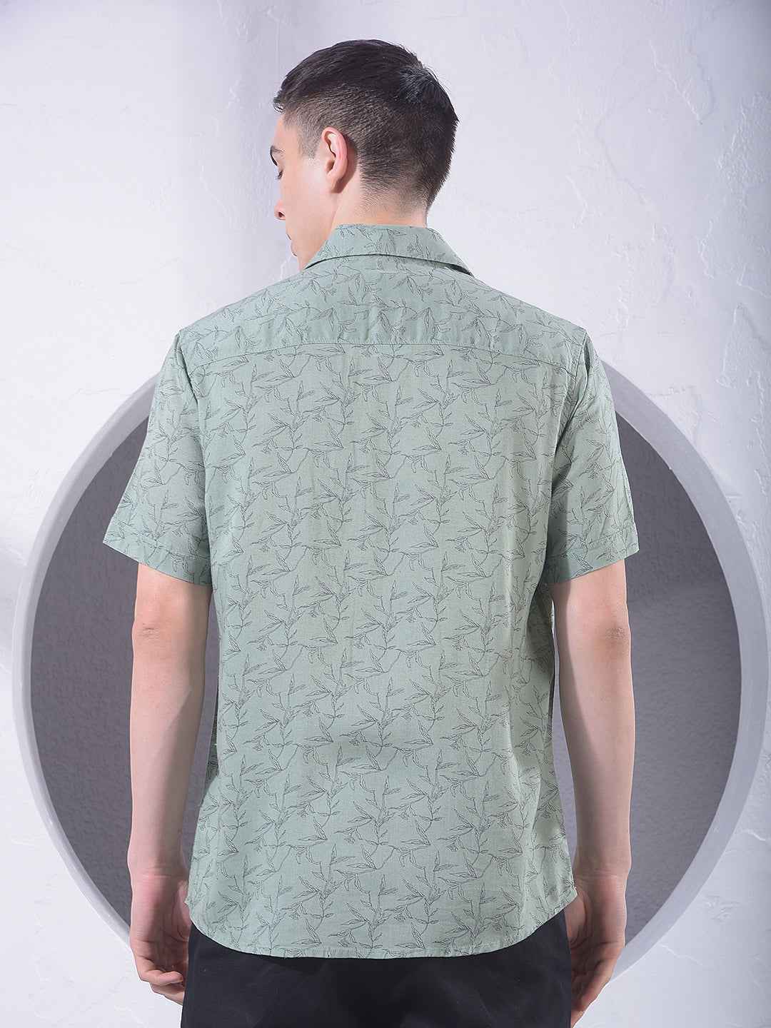 Green Floral Print Linen Shirt