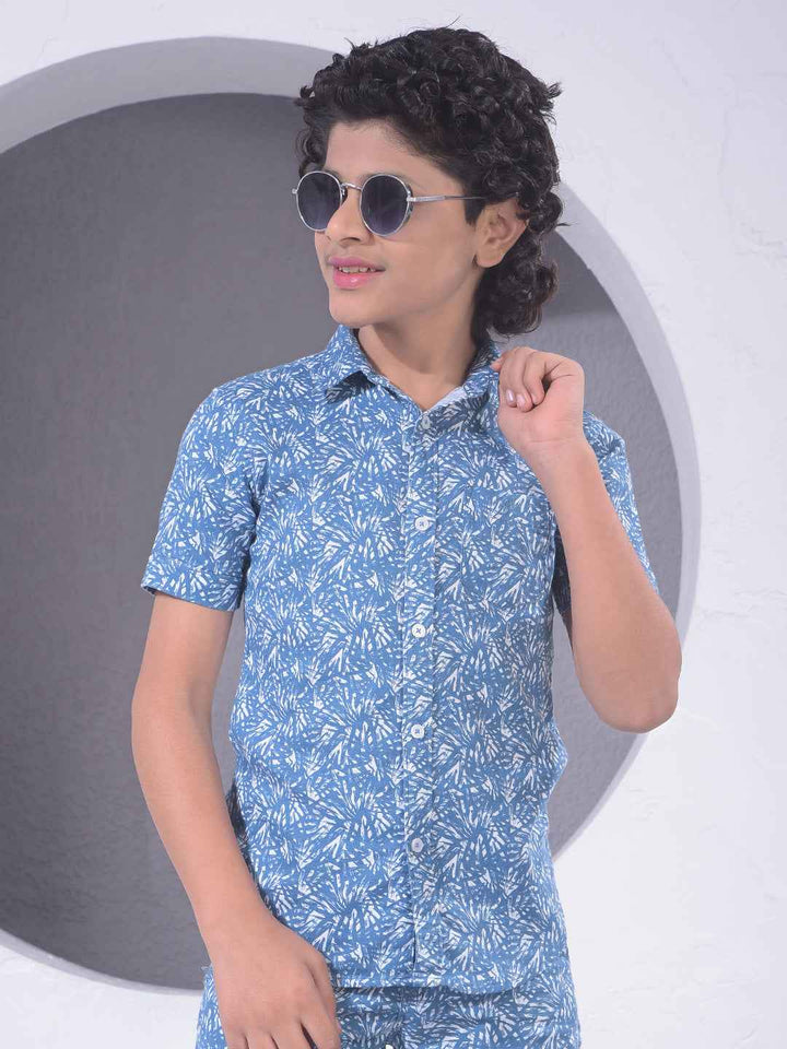 Blue Printed 100% Cotton Shirt