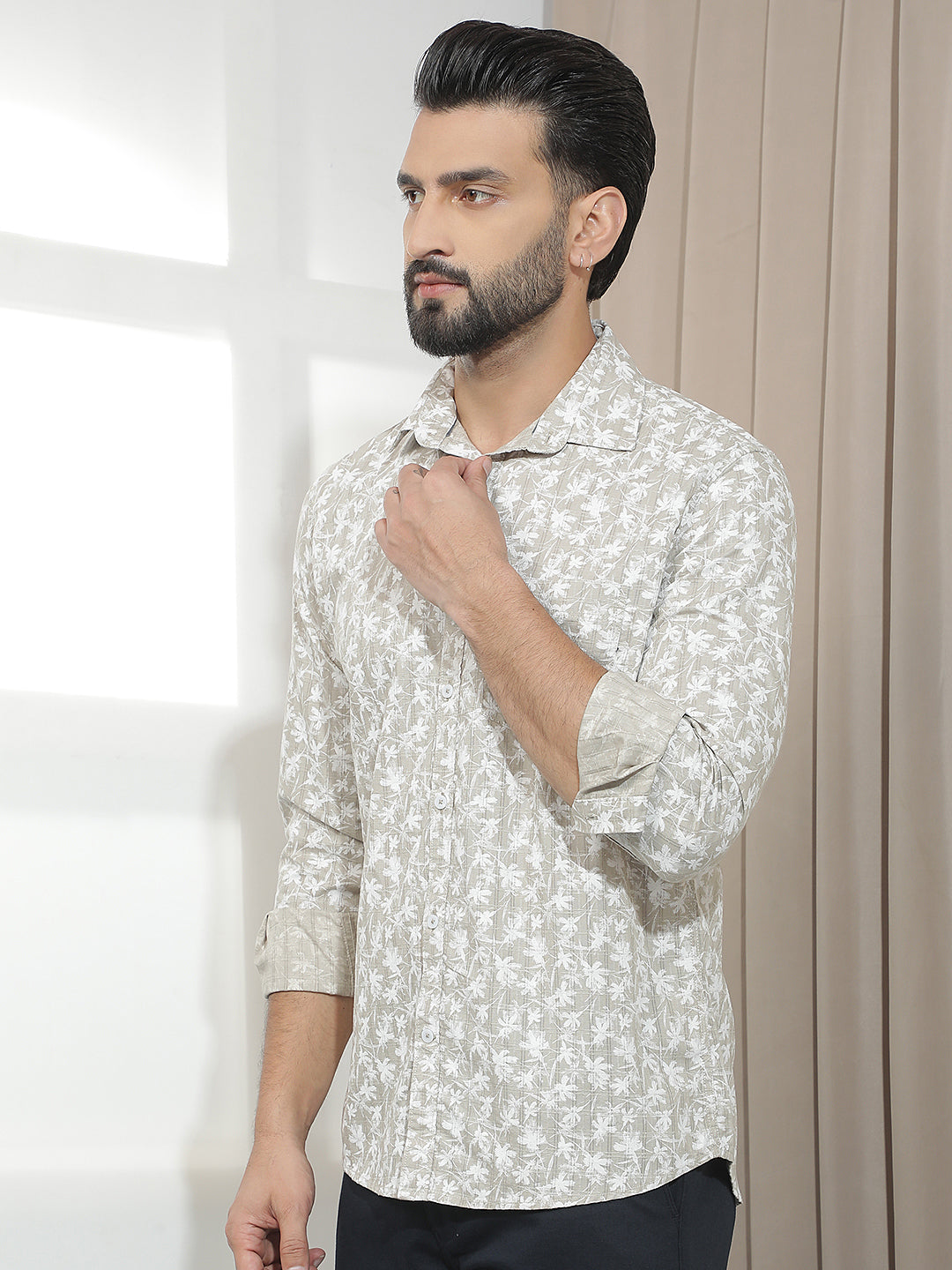 Beige Floral Print Shirt