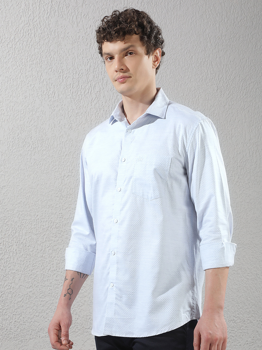 Minimalist Sapphire Blue Jacquard Shirt