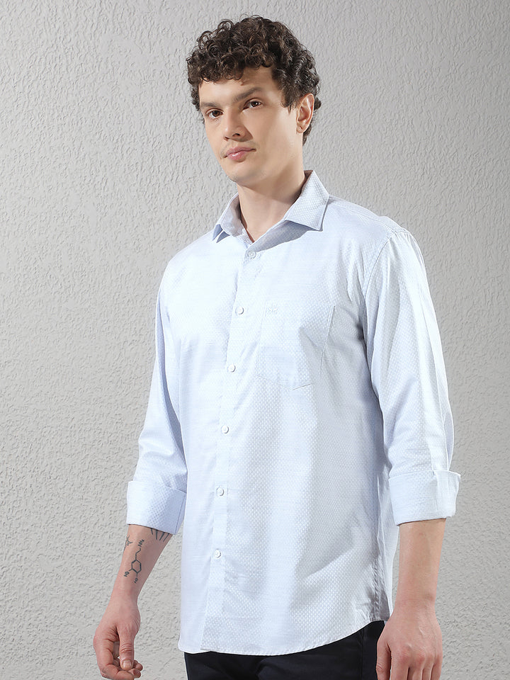 Minimalist Sapphire Blue Jacquard Shirt