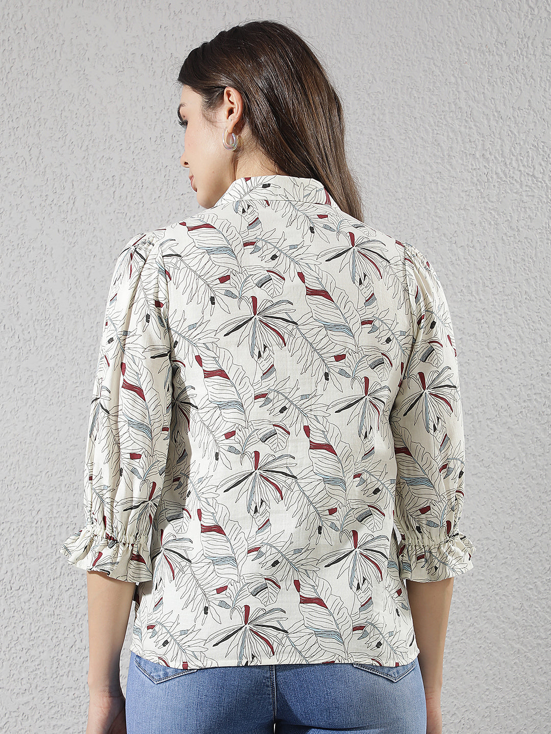 Blue Floral Print 100% Cotton Shirt
