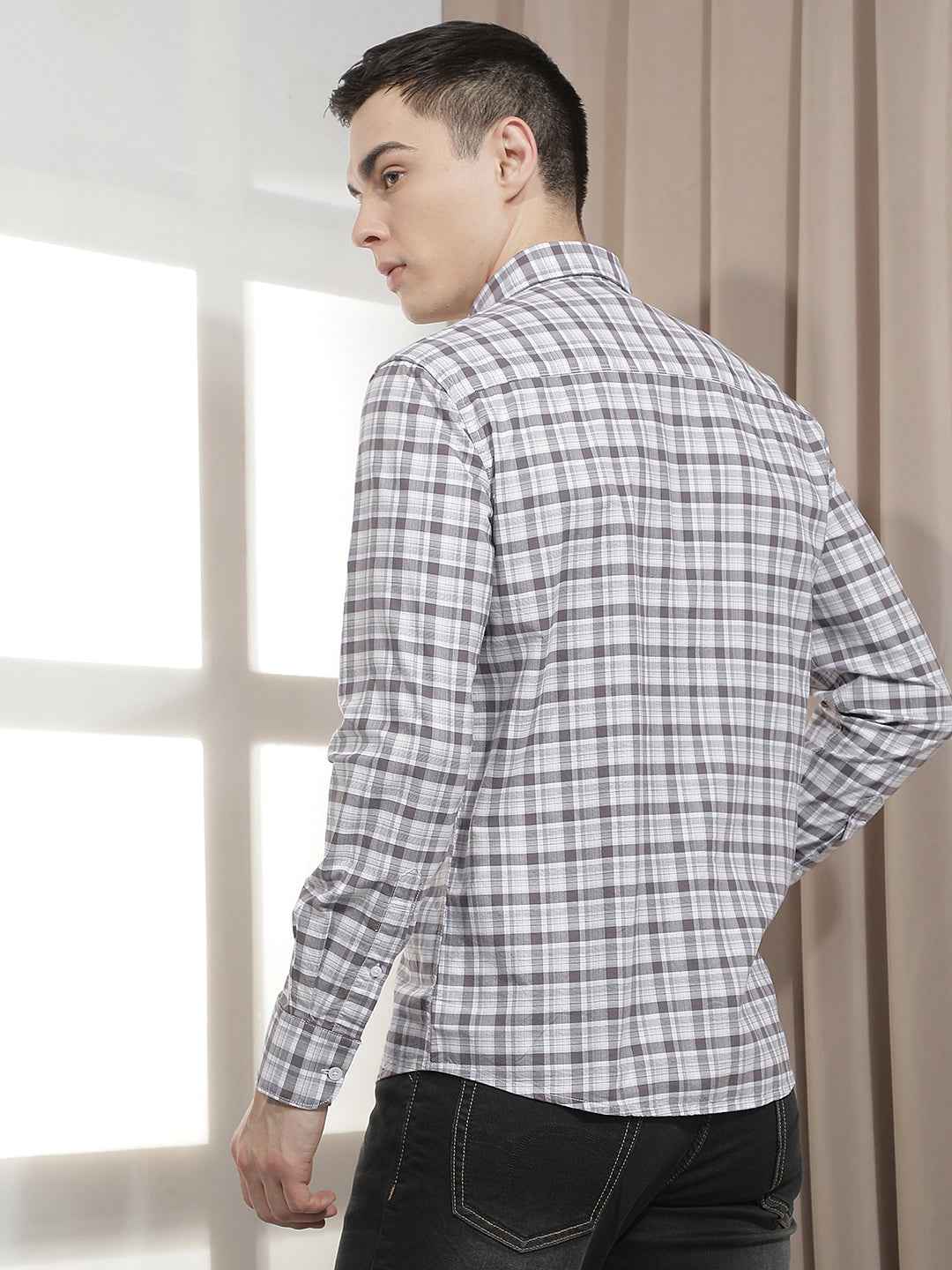 Grey Checked 100% Cotton Shirt