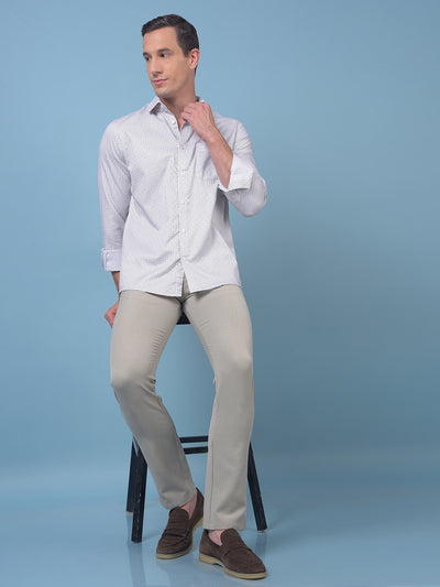 Beige Printed 100% Cotton Shirt