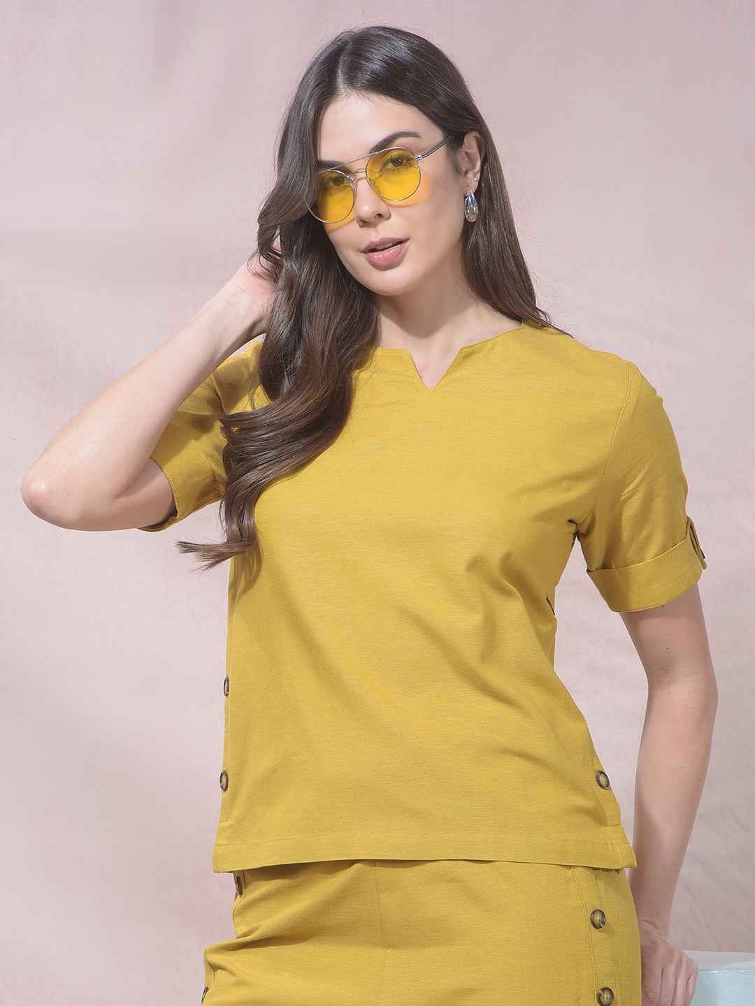 OrbitMustard V-Neck Top
