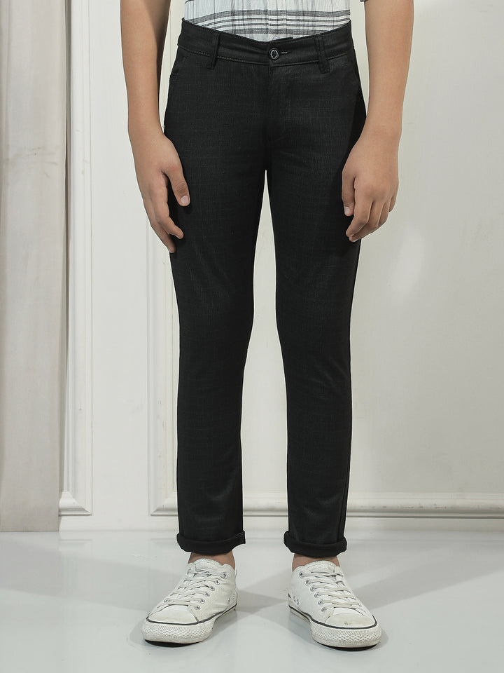 Black Cotton Checked Stretchable Trousers