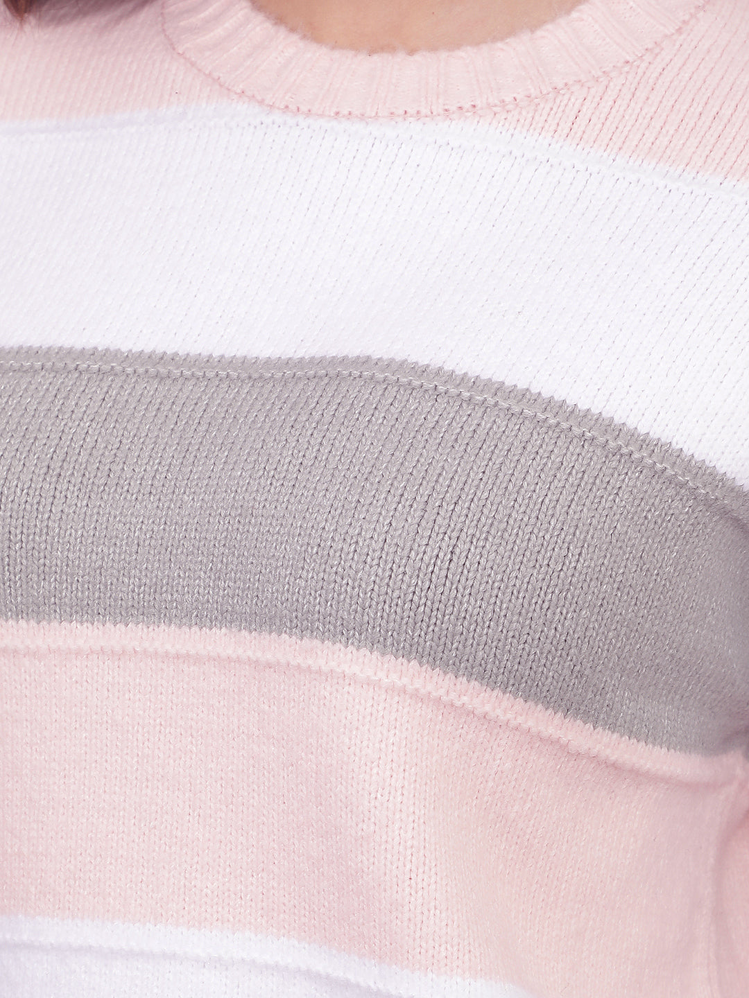 Pink Horizontal Stripes Acrylic Sweater