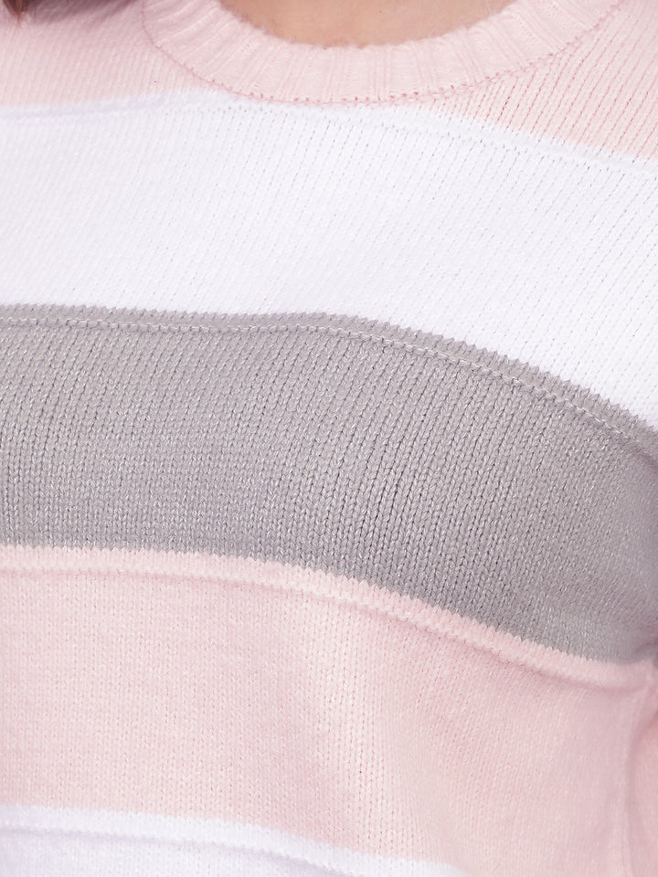 Pink Horizontal Stripes Acrylic Sweater