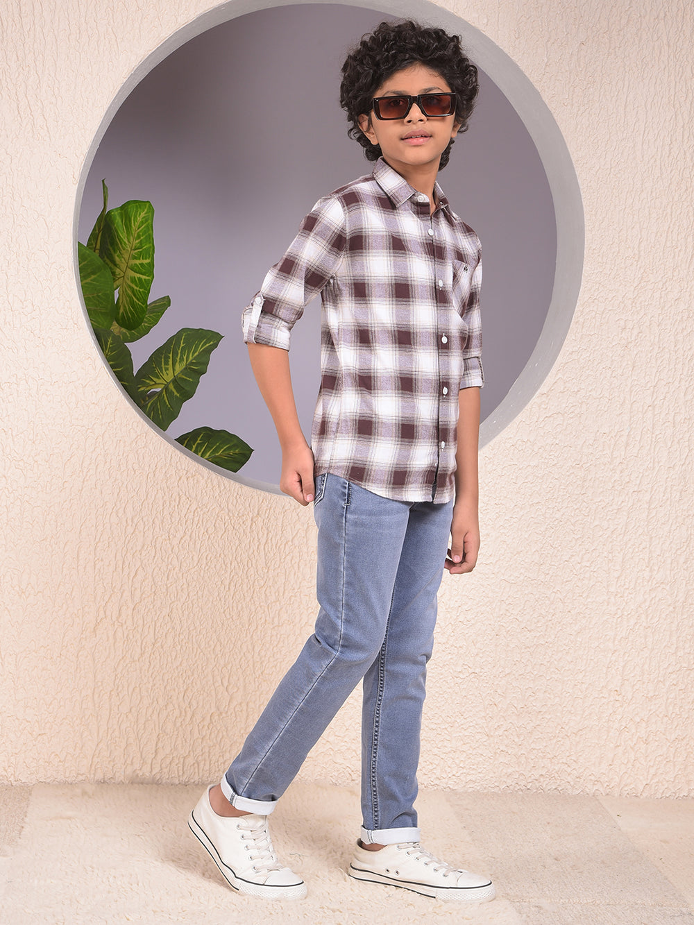 Brown Checked 100% Cotton Shirt