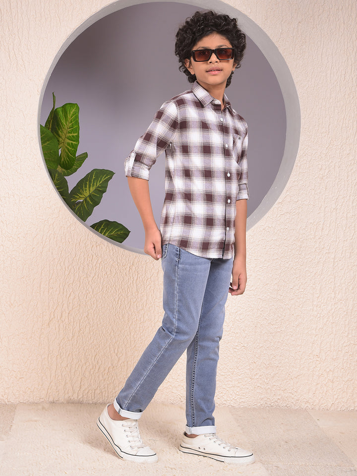 Brown Checked 100% Cotton Shirt
