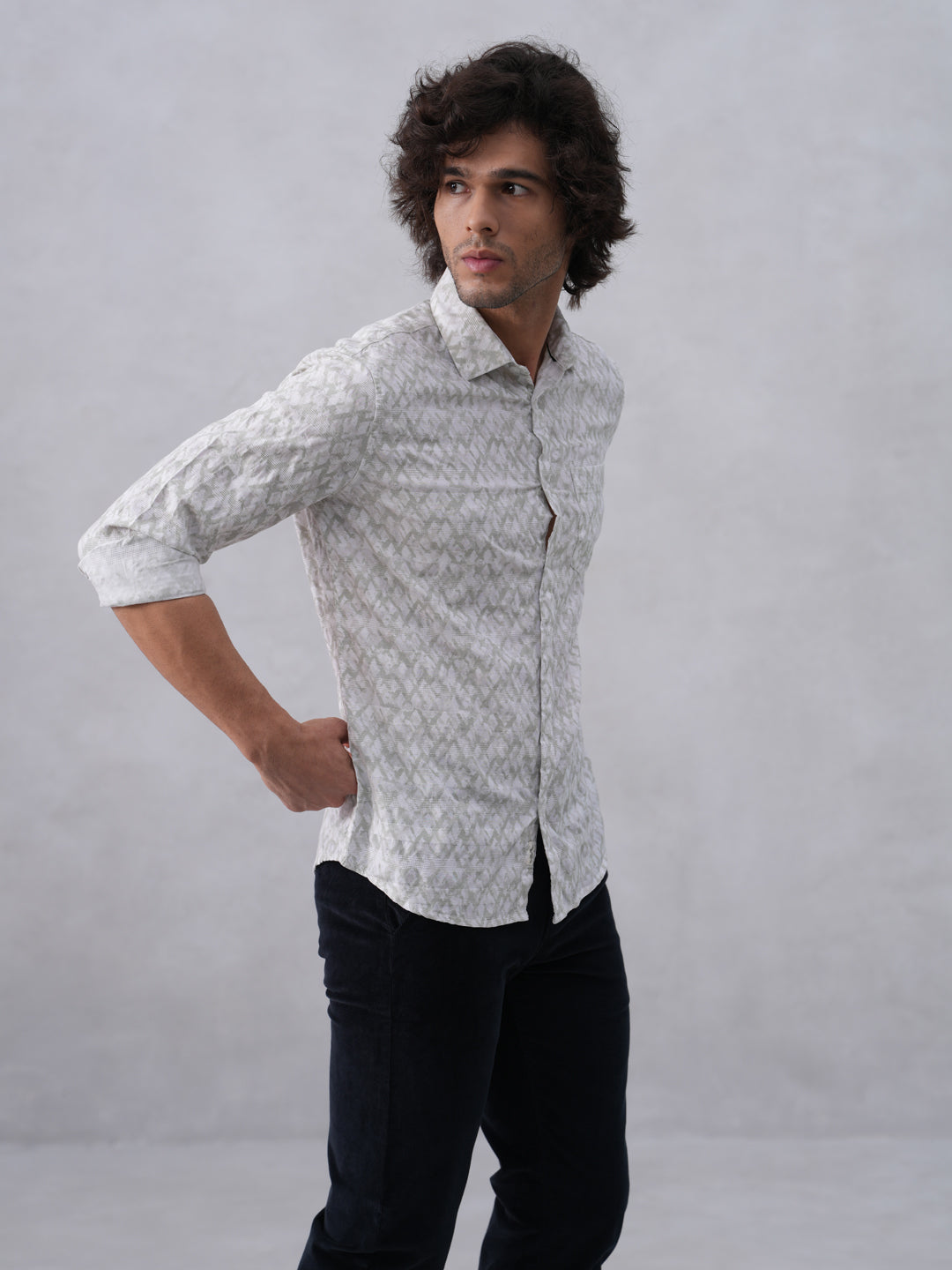 Green Printed Linen Shirt