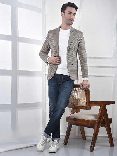 Brown Jacquard Single-Breasted Blazer