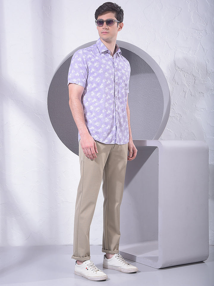 Beige Printed Knitted Trousers