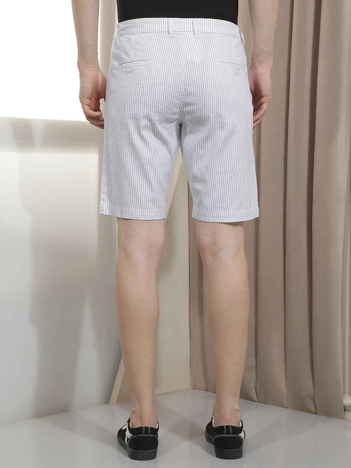 Minimalist White Fine Striped Shorts