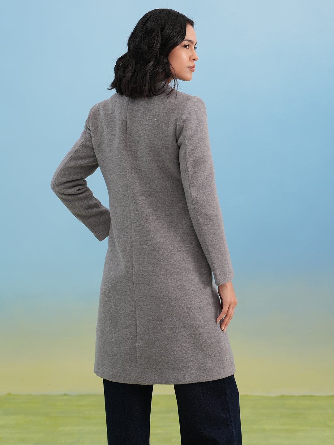 Grey Notched Lapel Overcoat