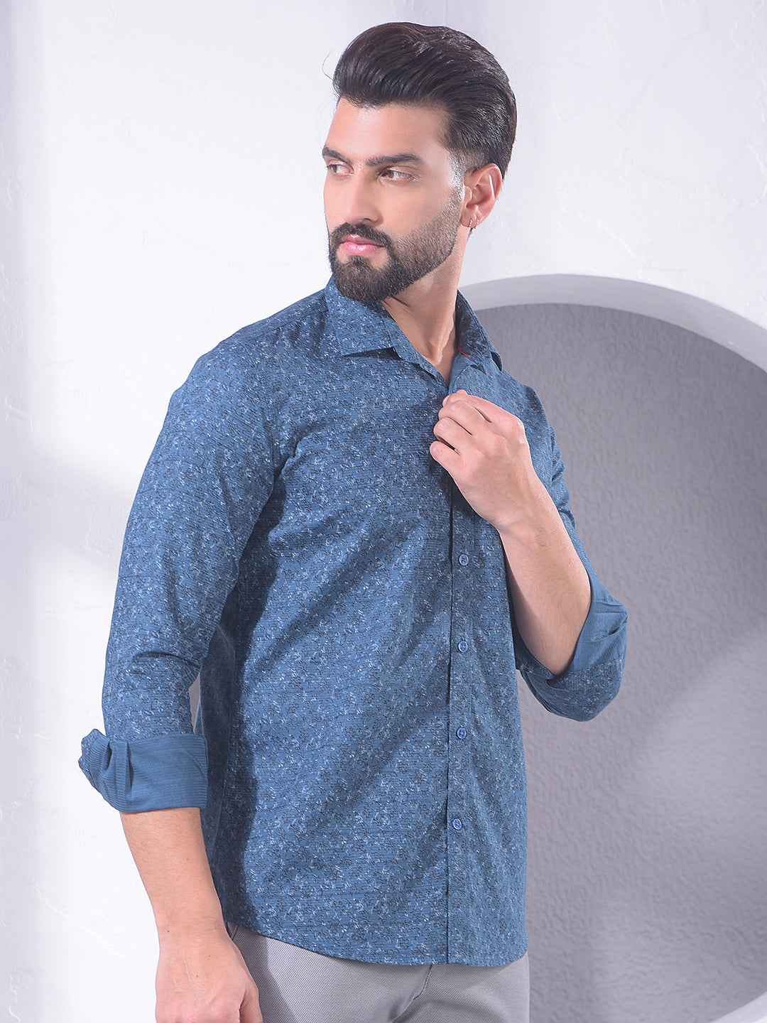 Blue Floral Print 100% Cotton Shirt