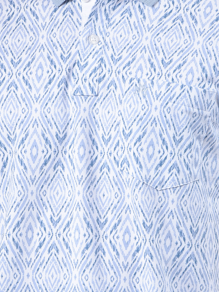 Blue Printed Polo Neck T-Shirt