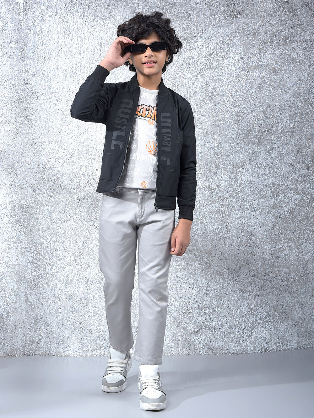 Black Typographic Print Bomber Jacket