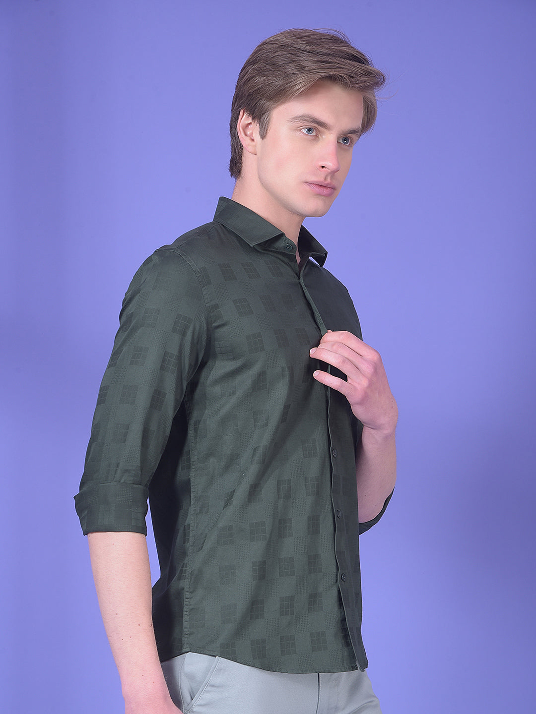 Green Jacquard 100% Cotton Shirt